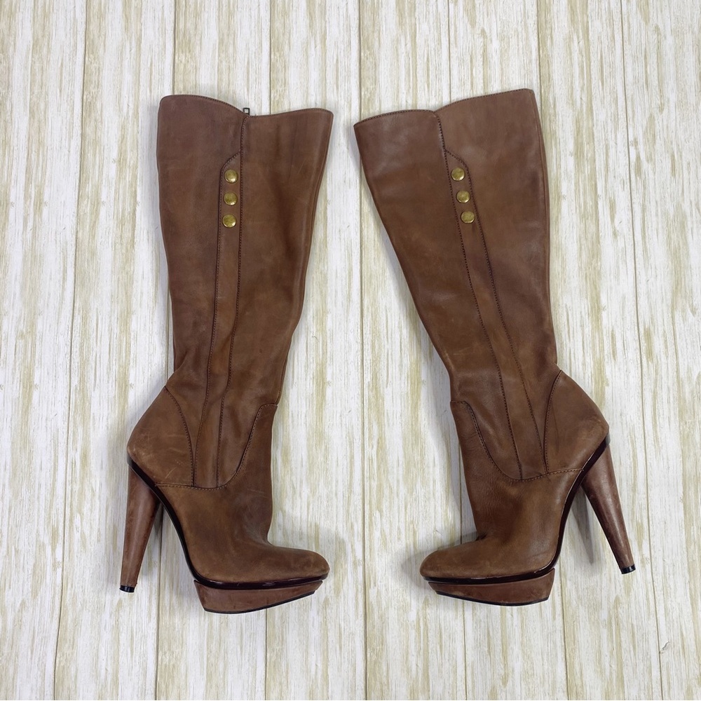 Steve Madden Dyme Brown Leather Tall Heeled Boots